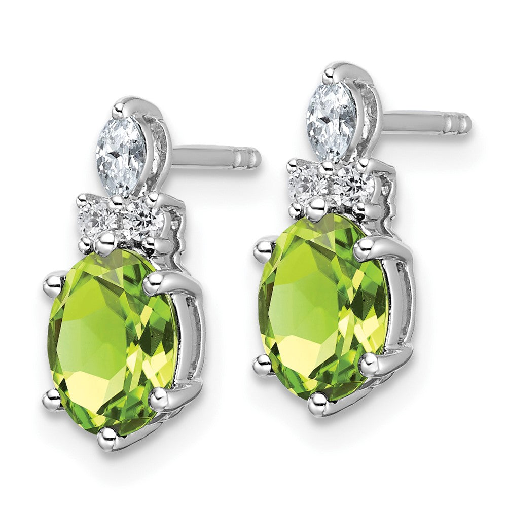 14K White Gold Diamond and 7x5 Oval August/Peridot Post Earrings