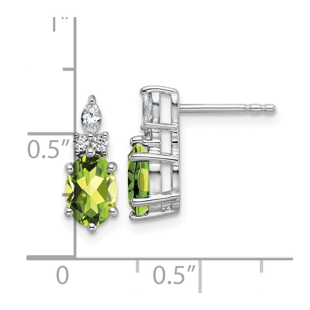 14K White Gold Diamond and 7x5 Oval August/Peridot Post Earrings