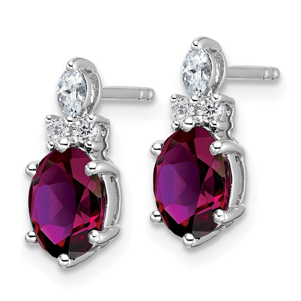 14K White Gold Diamond and 7x5 Oval June/Rhodolite Garnet Post Earrings