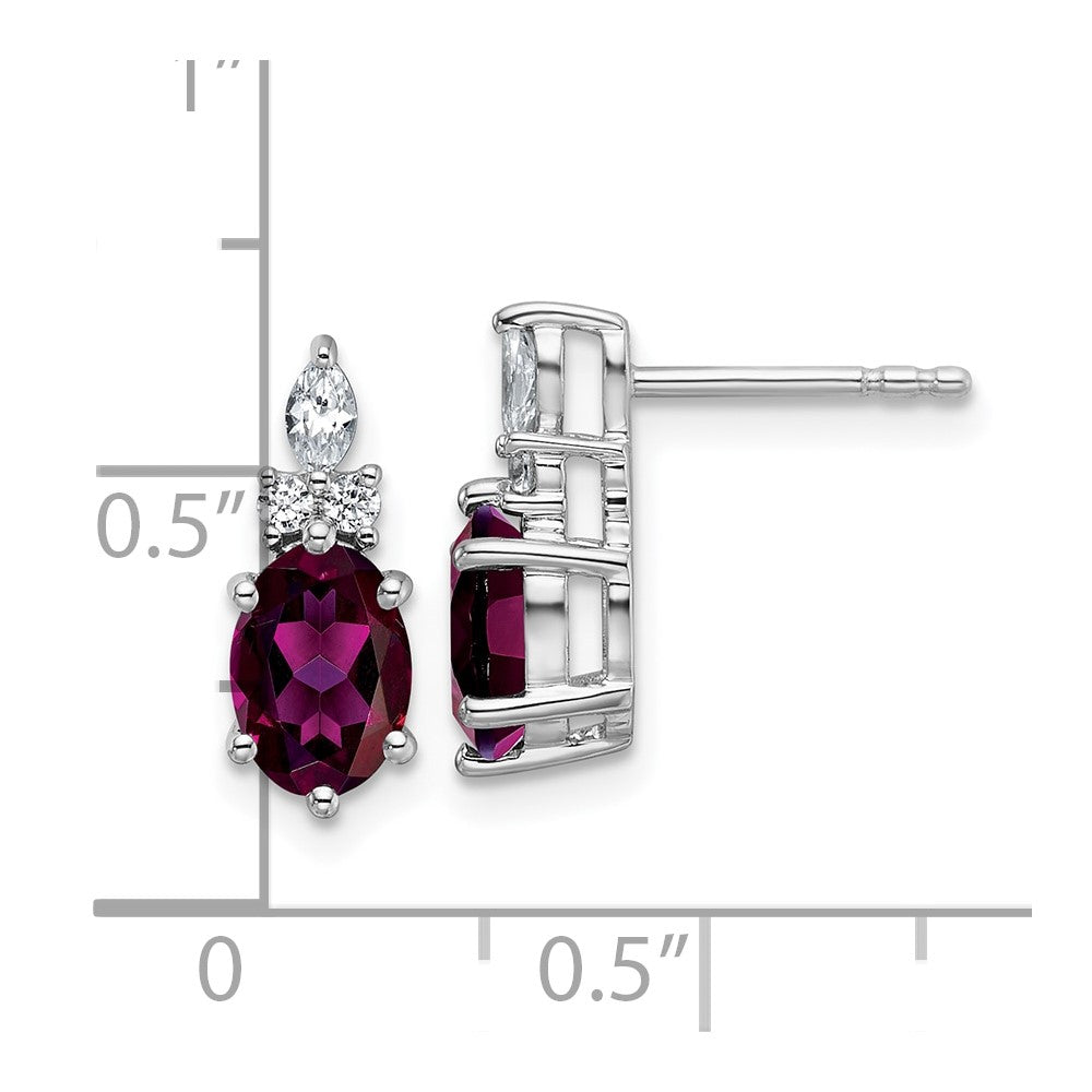 14K White Gold Diamond and 7x5 Oval June/Rhodolite Garnet Post Earrings