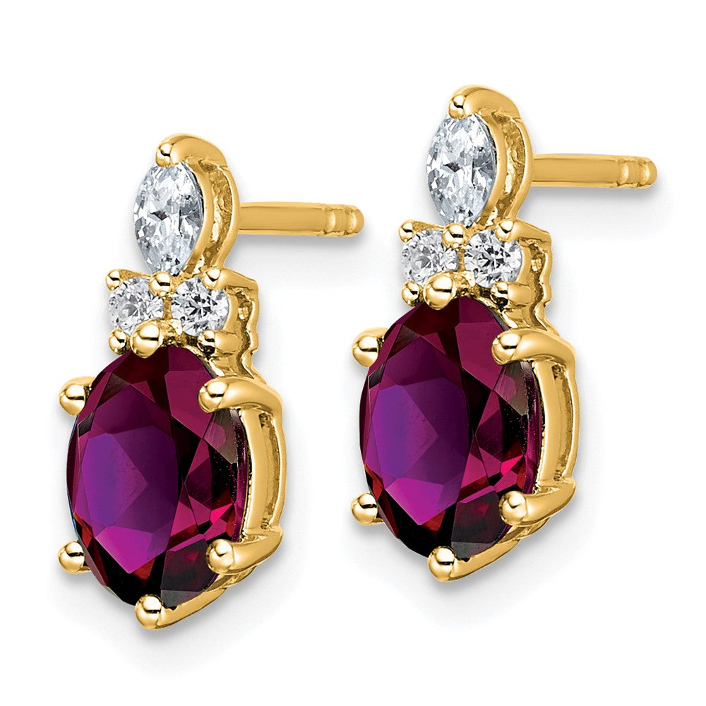 14k Diamond and 7x5 Oval June/Rhodolite Garnet Post Earrings