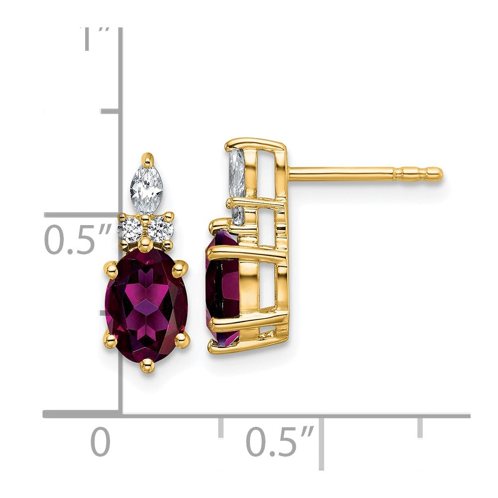14k Diamond and 7x5 Oval June/Rhodolite Garnet Post Earrings