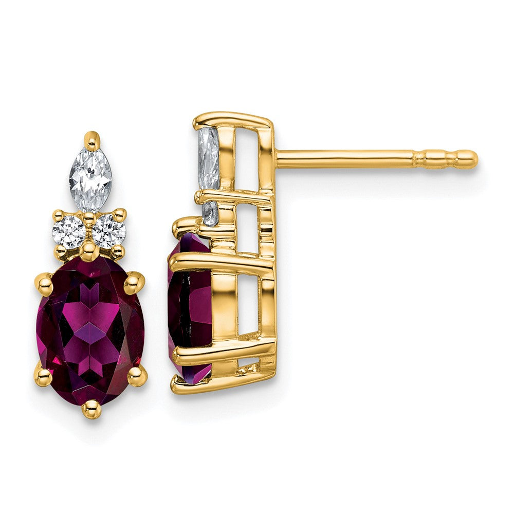 14k Diamond and 7x5 Oval June/Rhodolite Garnet Post Earrings