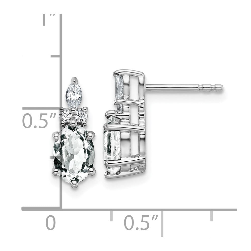 14K White Gold Diamond and 7x5 Oval April/White Topaz Post Earrings