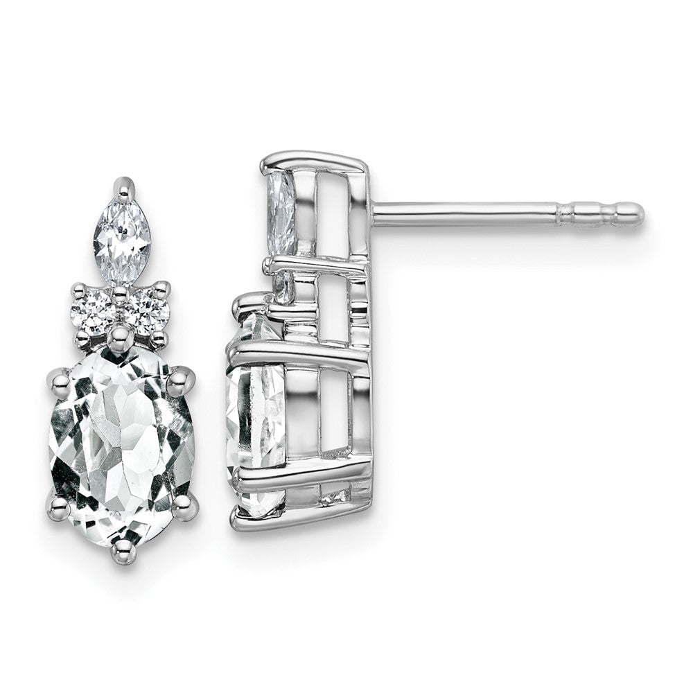14K White Gold Diamond and 7x5 Oval April/White Topaz Post Earrings