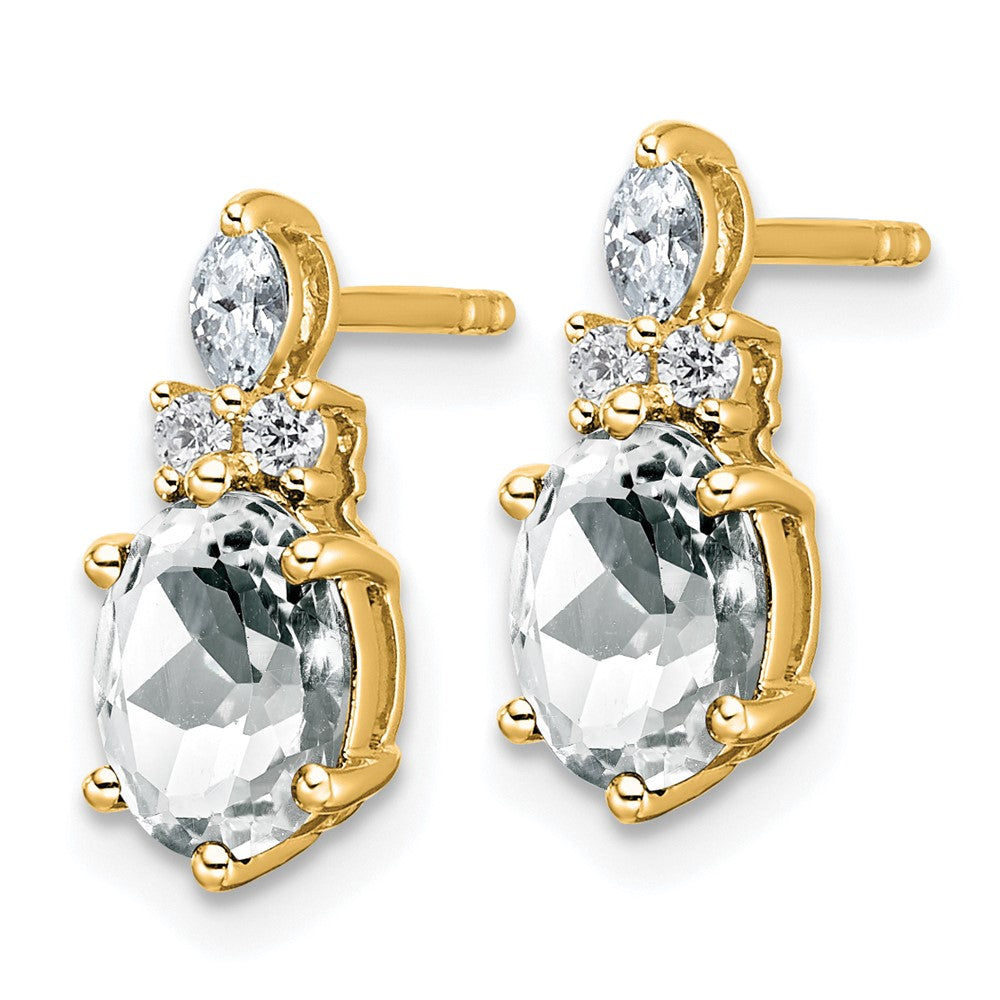 14k Diamond and 7x5 Oval April/White Topaz Post Earrings