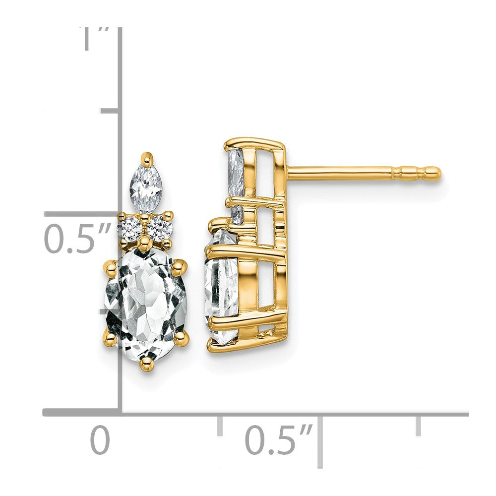 14k Diamond and 7x5 Oval April/White Topaz Post Earrings