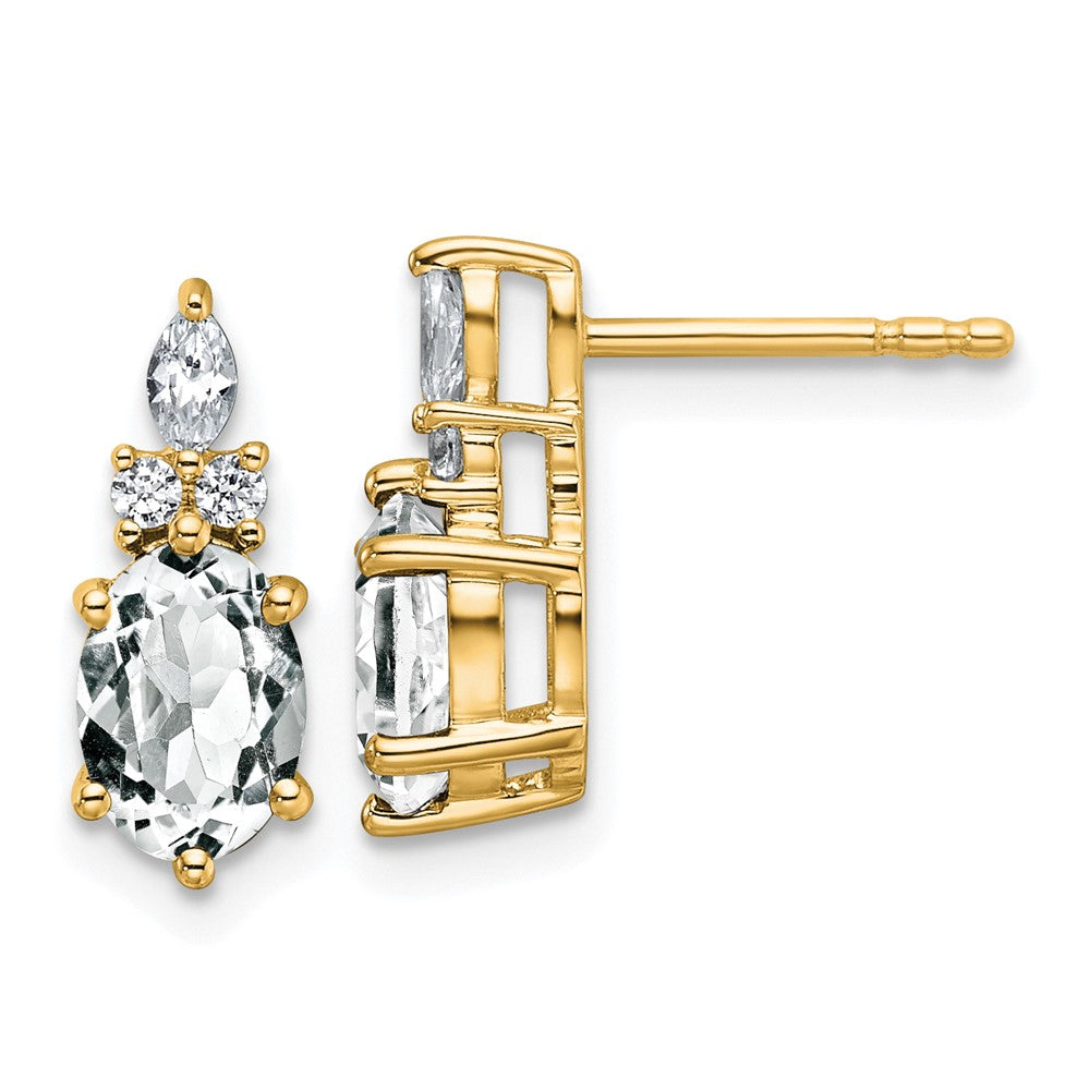 14k Diamond and 7x5 Oval April/White Topaz Post Earrings