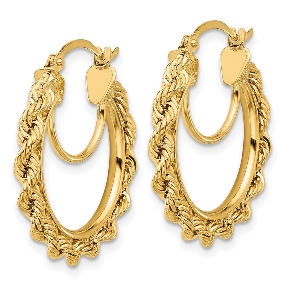 14k Polished and D/C Rope 2.95mm Hoop Earrings