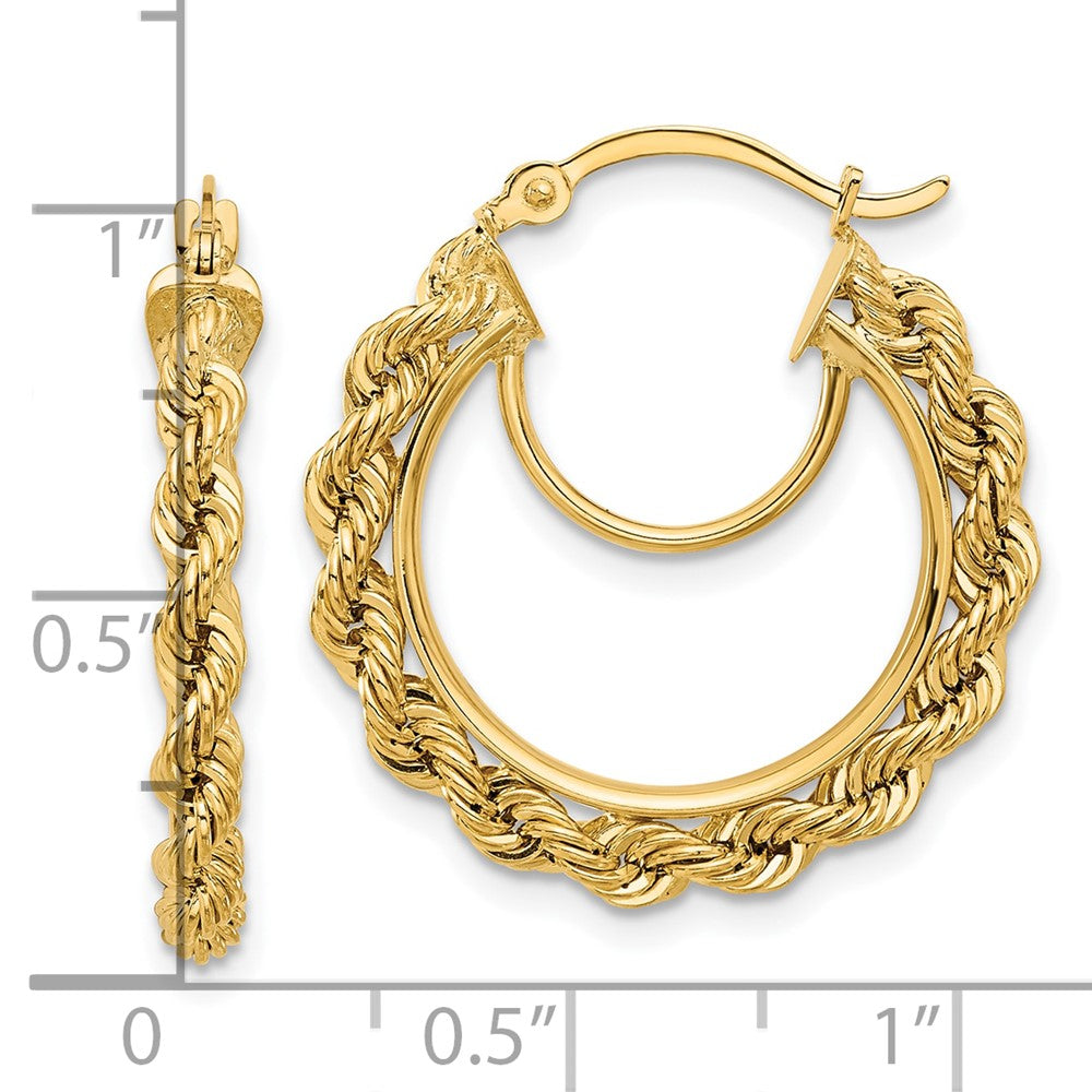 14k Polished and D/C Rope 2.95mm Hoop Earrings