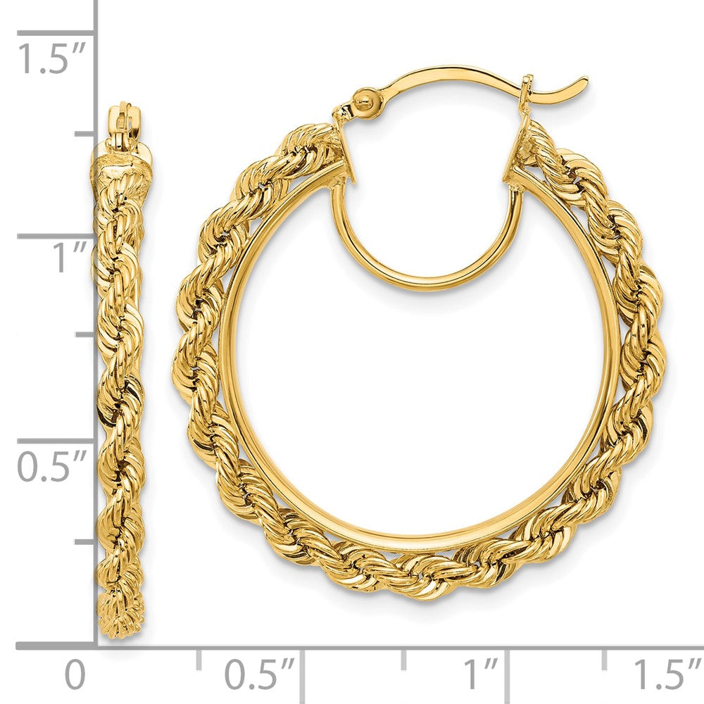 14k Polished and D/C Rope 2.95mm Hoop Earrings