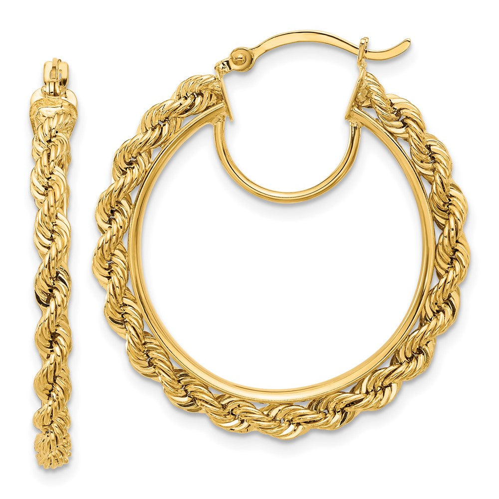 14k Polished and D/C Rope 2.95mm Hoop Earrings