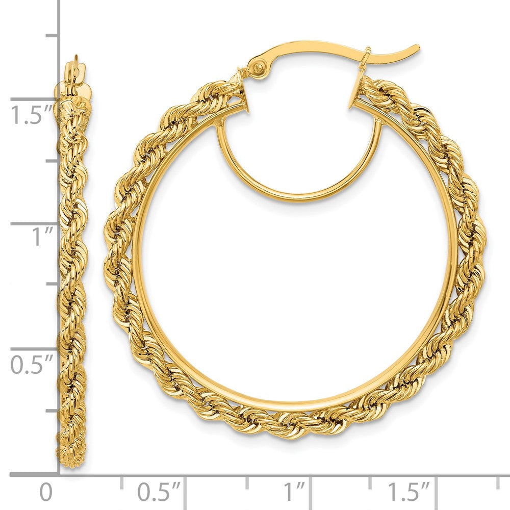 14k Polished and D/C Rope 2.95mm Hoop Earrings