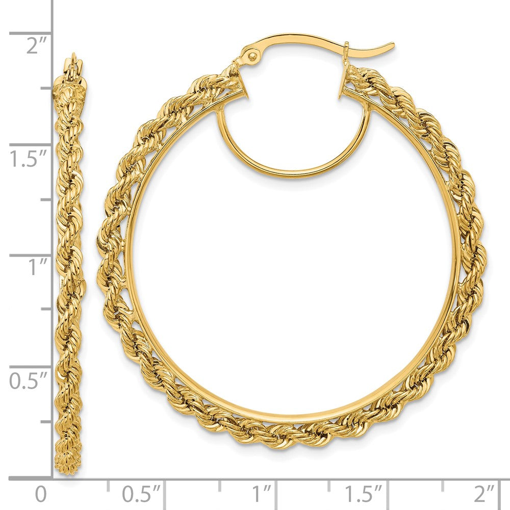 14k Polished and D/C Rope 2.95mm Hoop Earrings