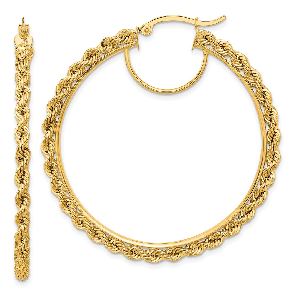 14k Polished and D/C Rope 2.95mm Hoop Earrings