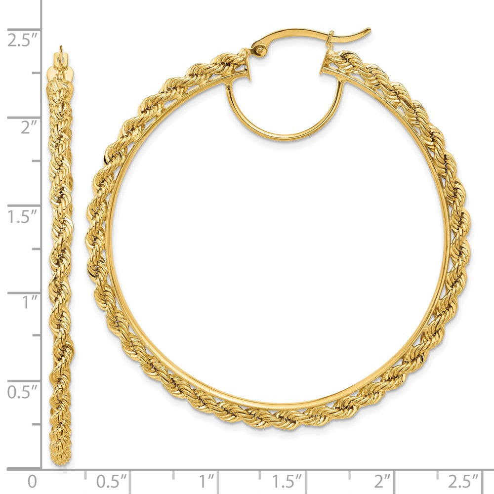 14k Polished and D/C Rope 2.95mm Hoop Earrings