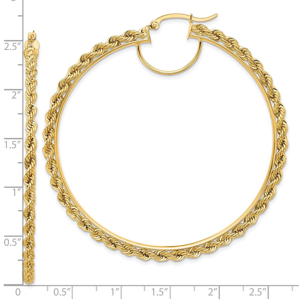 14k Polished and D/C Rope 2.95mm Hoop Earrings