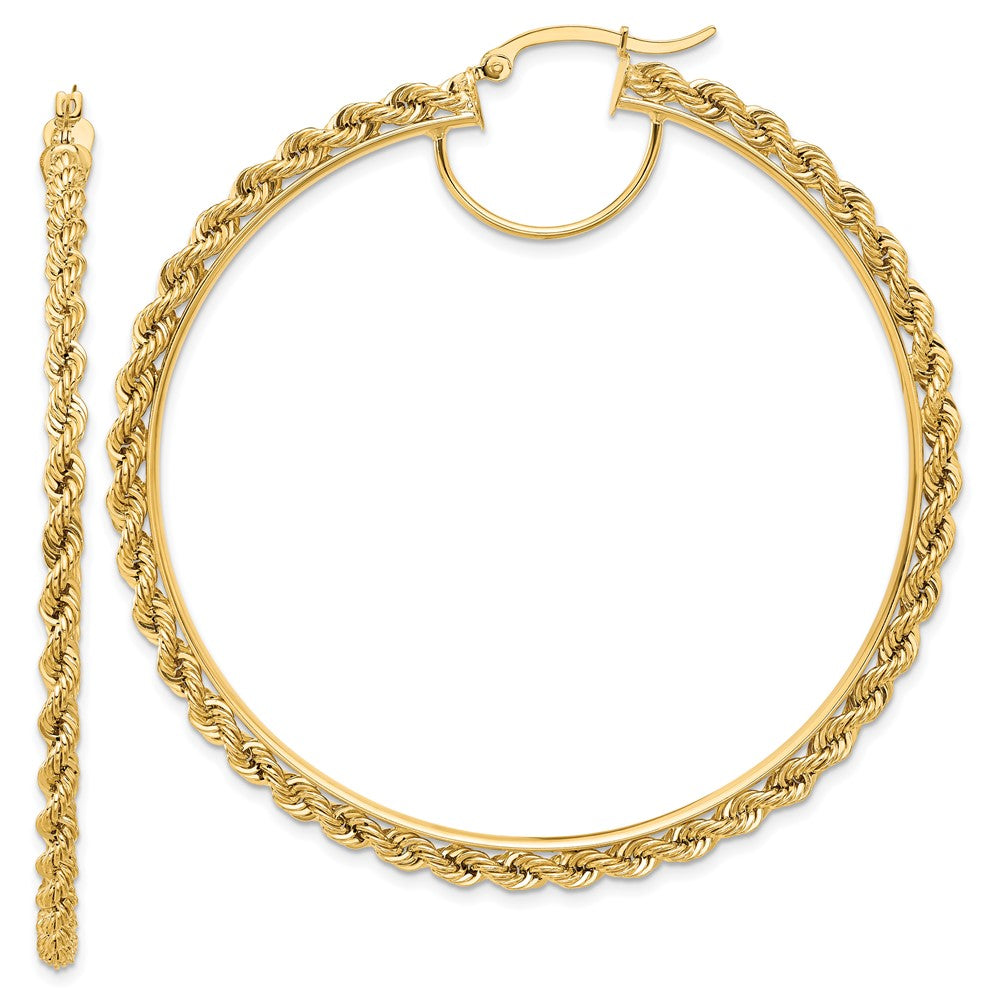 14k Polished and D/C Rope 2.95mm Hoop Earrings