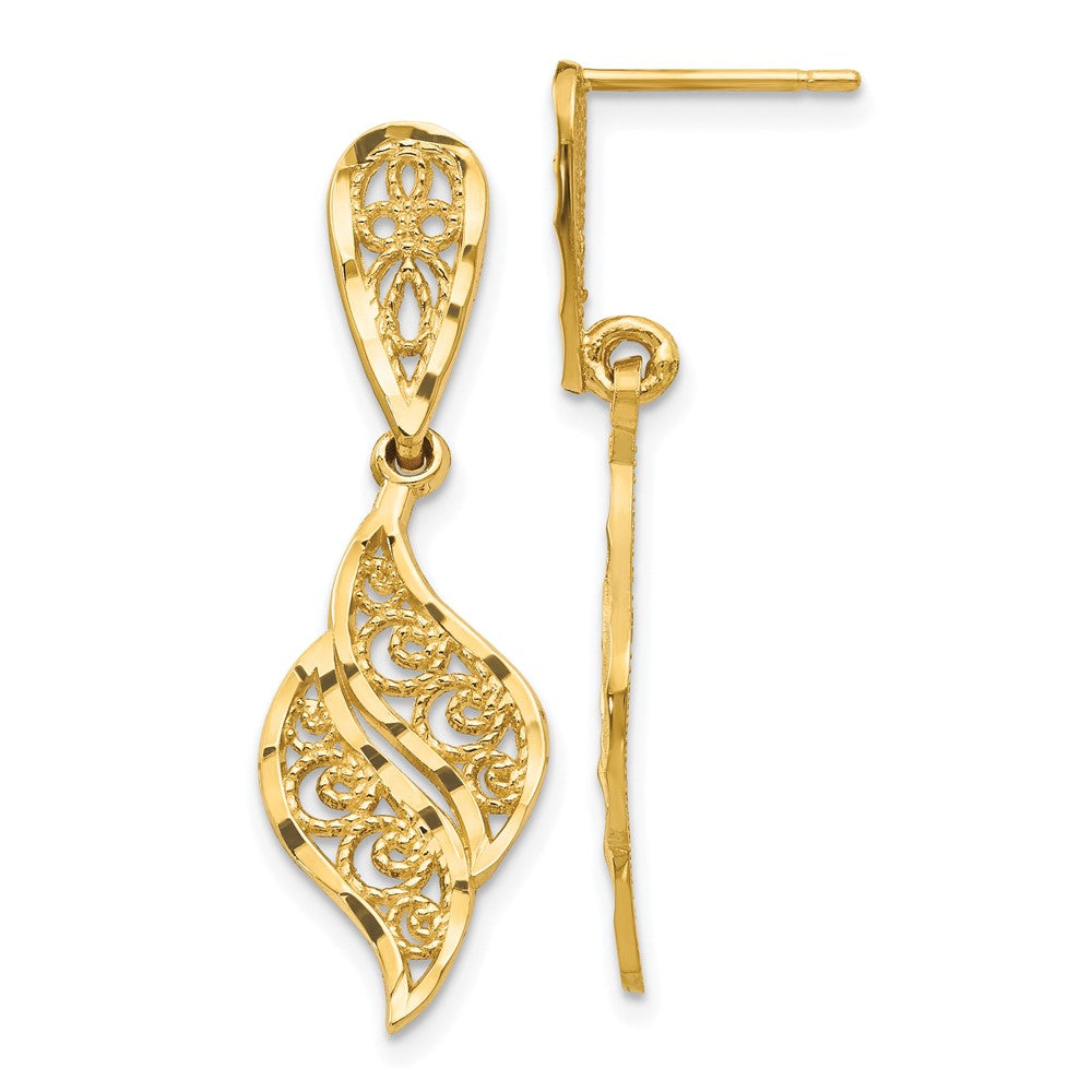 Diamond-cut;Polished;14k Yellow gold;Post;Dangle
