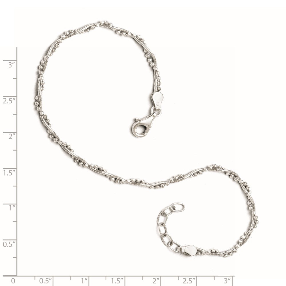 Sterling Silver Rhodium-plated Twist 9 inch Plus 1 inch Extender - Total 10 inch Anklet