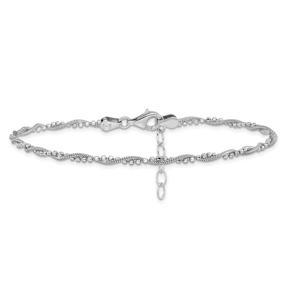 Sterling Silver Rhodium-plated Twist 10 inch Plus 1 inch Extender - Total 11 inch Anklet