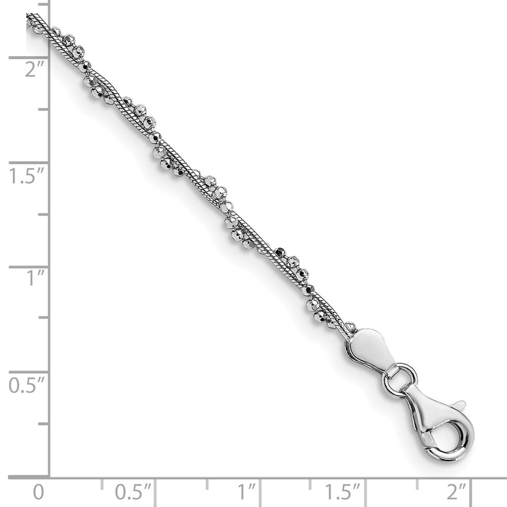Sterling Silver Rhodium-plated Twist 10 inch Plus 1 inch Extender - Total 11 inch Anklet