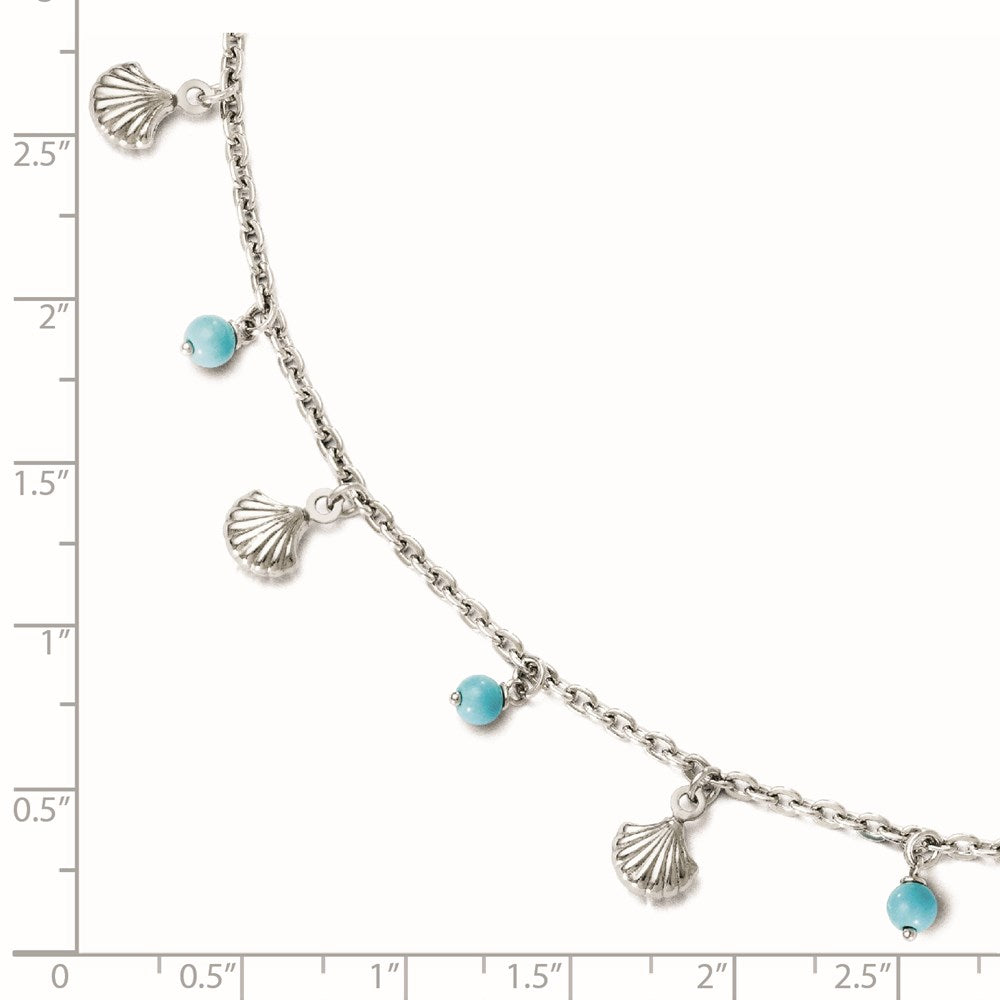 Sterling Silver Rhodium-plated Turquoise and Shell Charms 9 inch Plus 1 inch Extender - Total 10 inch Anklet