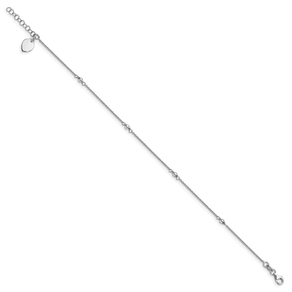 Sterling Silver Rhodium-plated Heart Dangle 9 inch Plus 1 inch Extender - Total 10 inch Anklet