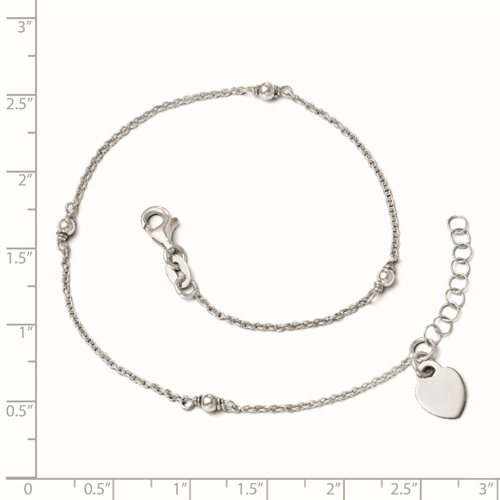 Sterling Silver Rhodium-plated Heart Dangle 9 inch Plus 1 inch Extender - Total 10 inch Anklet