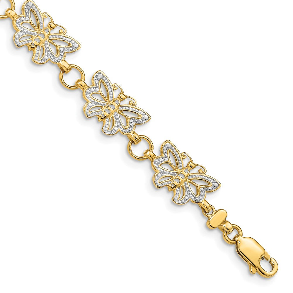 Polished;Lobster;14K Yellow gold & rhodium;Textured