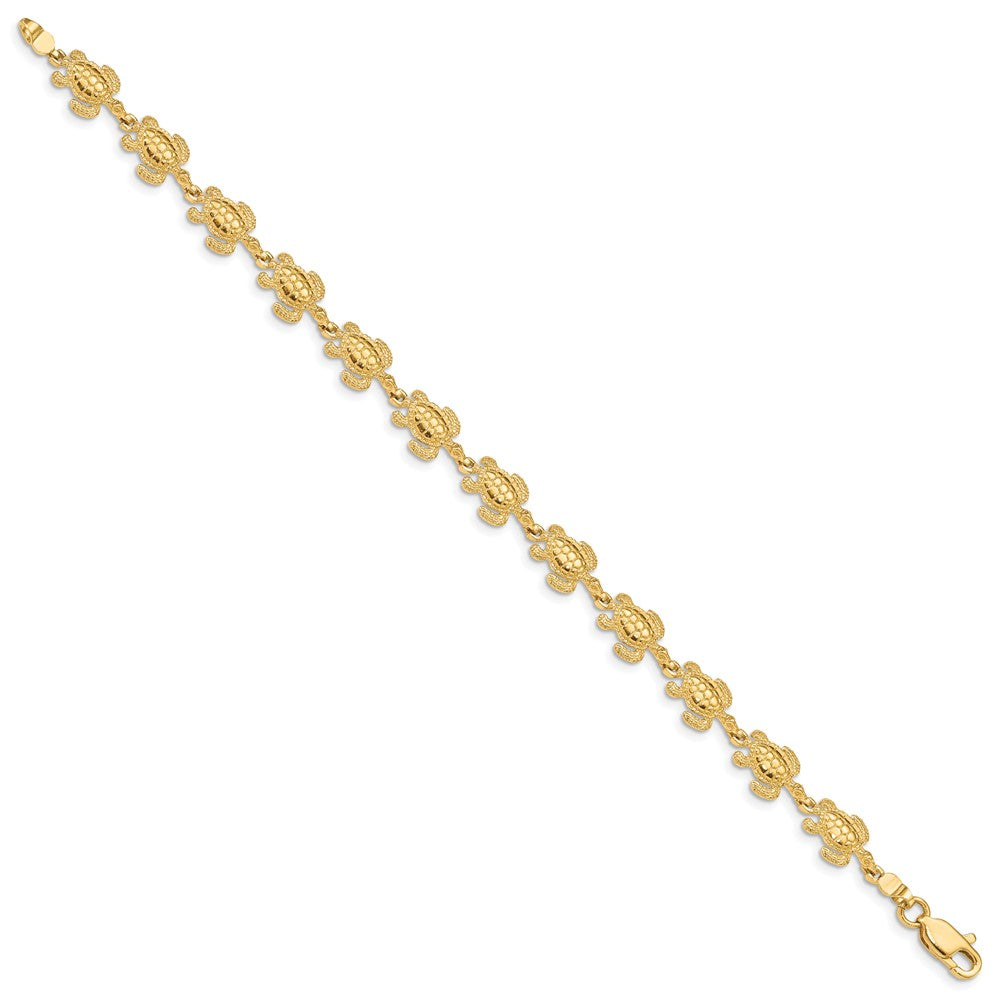 14k Swimming Sea Turtle 7.25 inch Bracelet