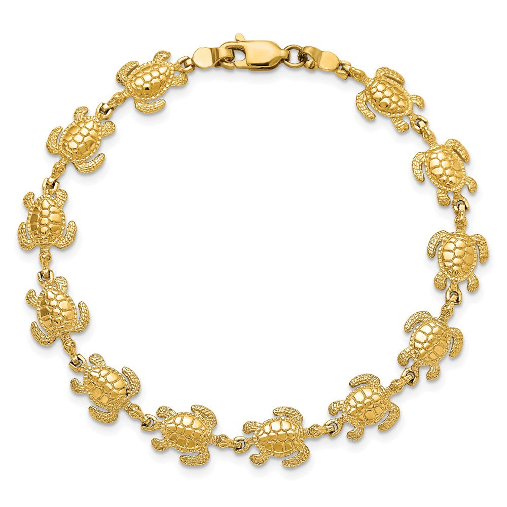 14k Swimming Sea Turtle 7.25 inch Bracelet