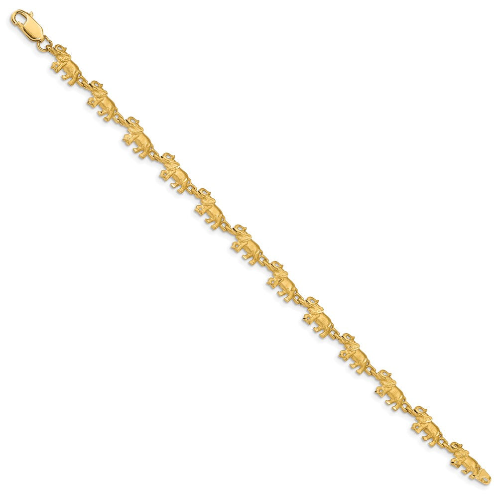 14K Satin Diamond-cut Elephant 7 inch Bracelet