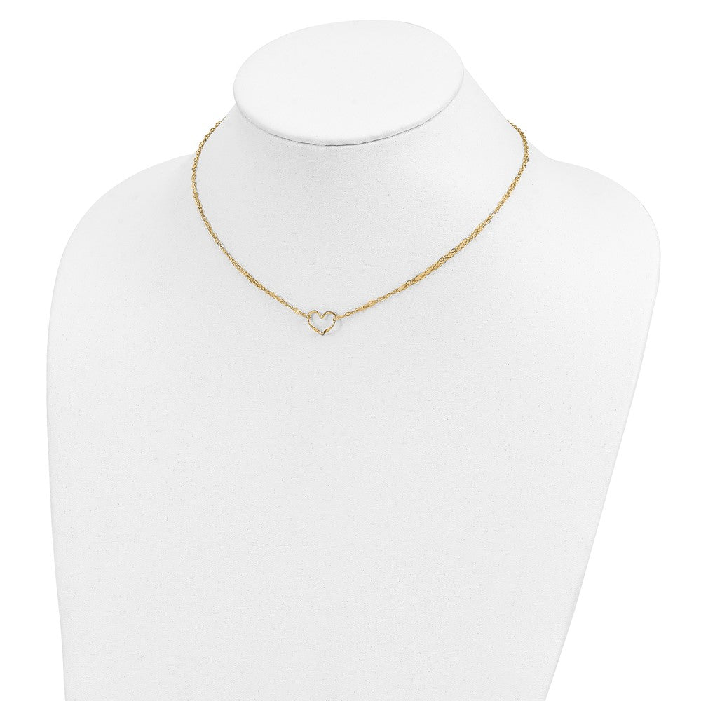 14K Double Strand Heart Pendant 16 inch Necklace Plus 2 inch Extender
