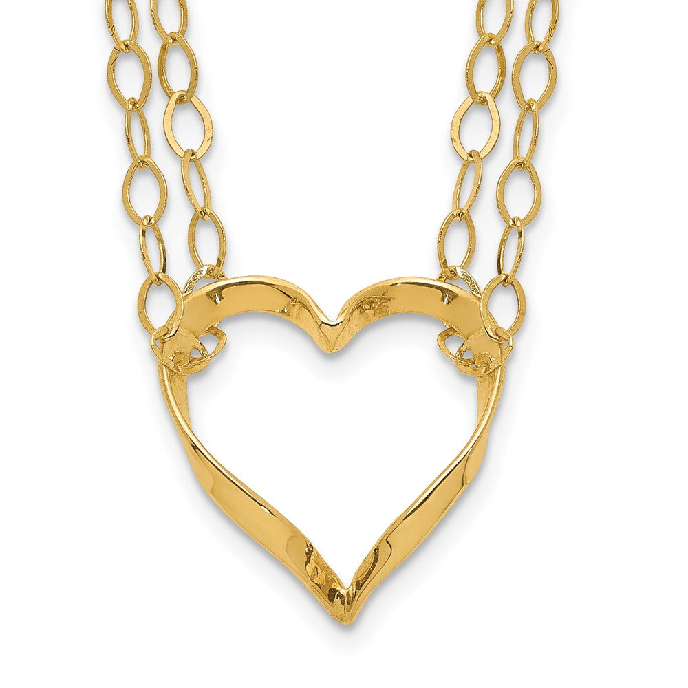 Polished;14k Yellow gold;Spring Ring;2in extension;Adjustable;Heart;16in Chain;Twisted