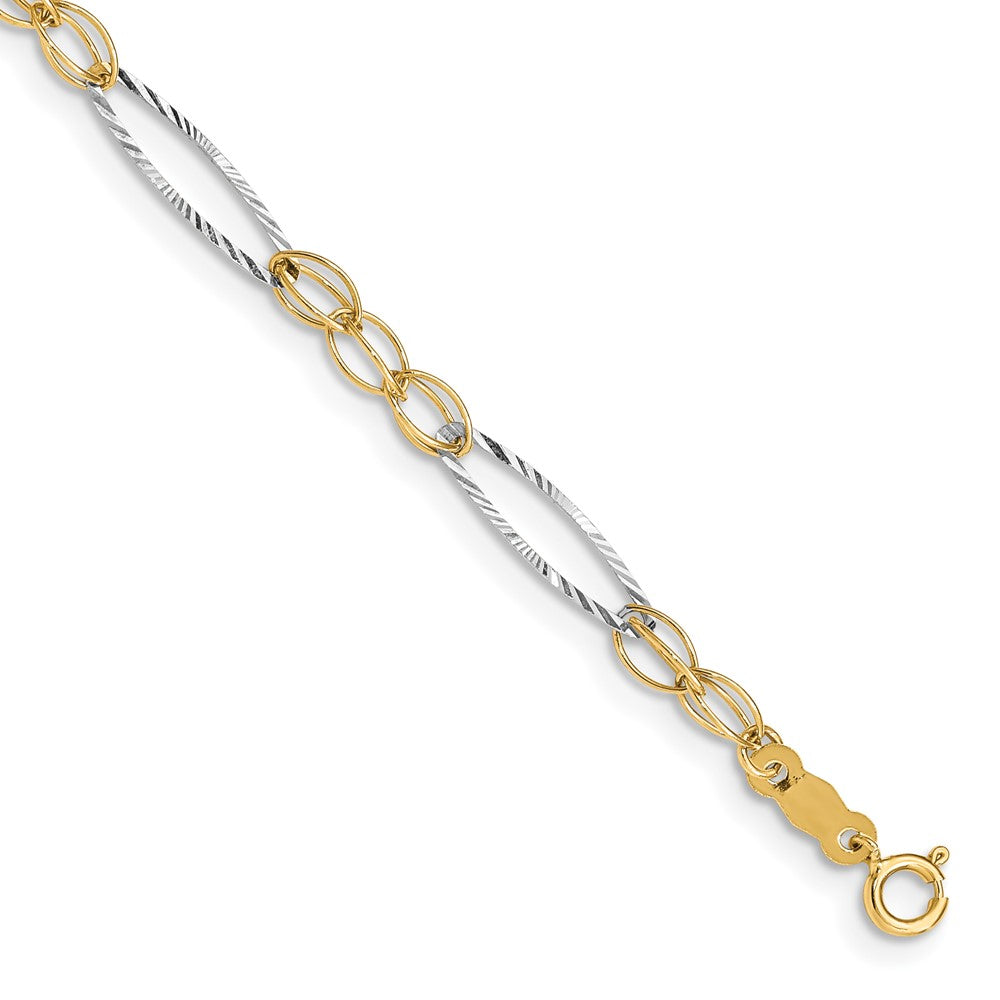 Polished;14K Two-tone;Spring Ring;Diamond Cut