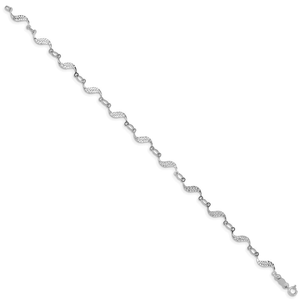 14k White Gold Diamond-cut Wavy Link 7.5 inch Bracelet