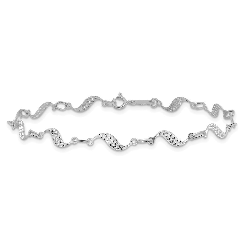 14k White Gold Diamond-cut Wavy Link 7.5 inch Bracelet