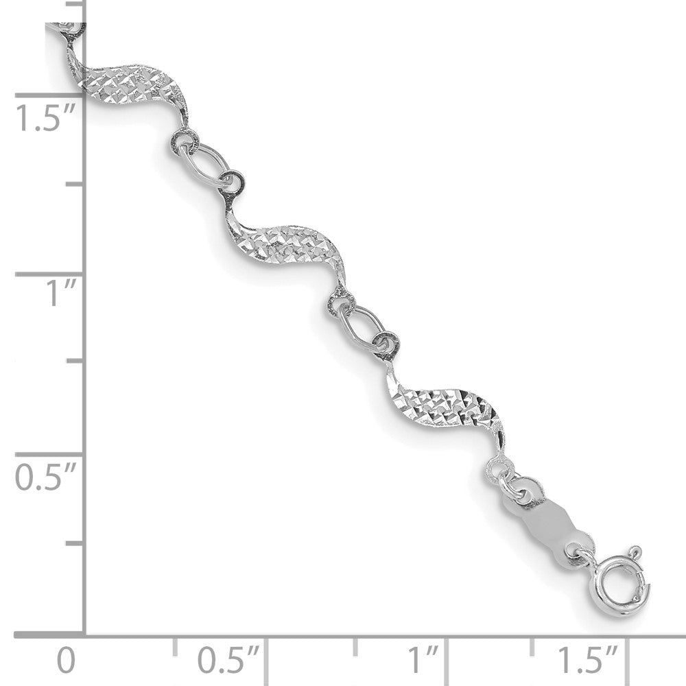 14k White Gold Diamond-cut Wavy Link 7.5 inch Bracelet