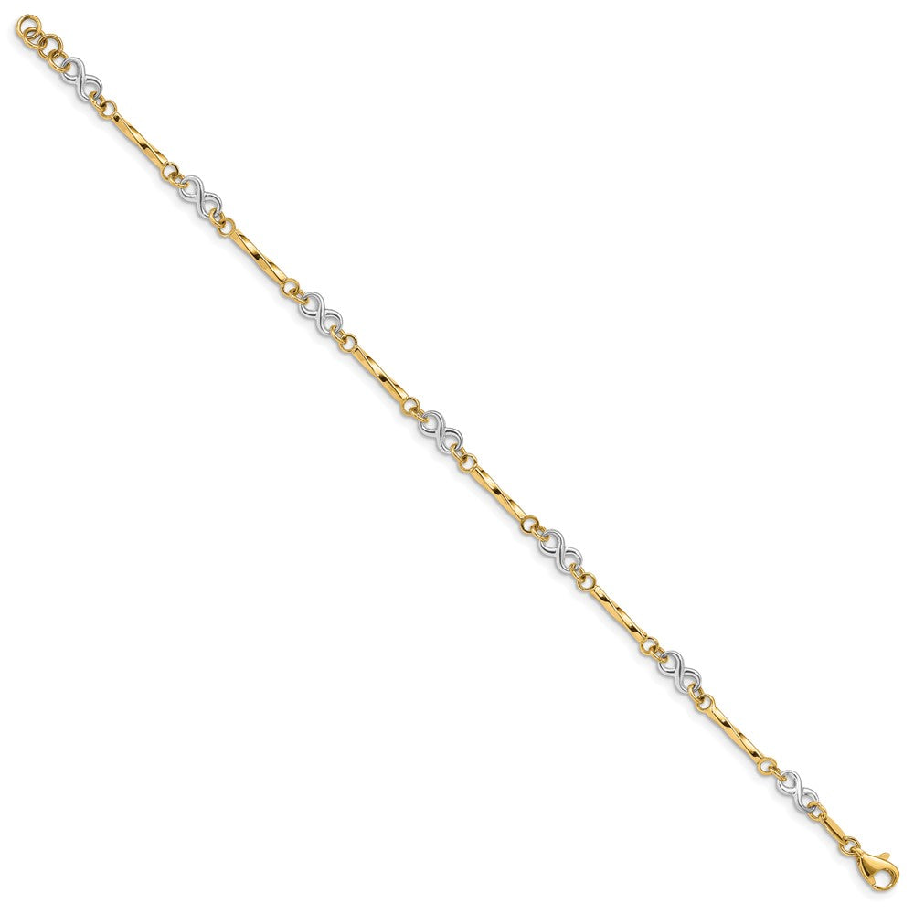 14K Two-tone Infinity Symbol and Twisted Fancy Bar Link 7.5 inch Bracelet