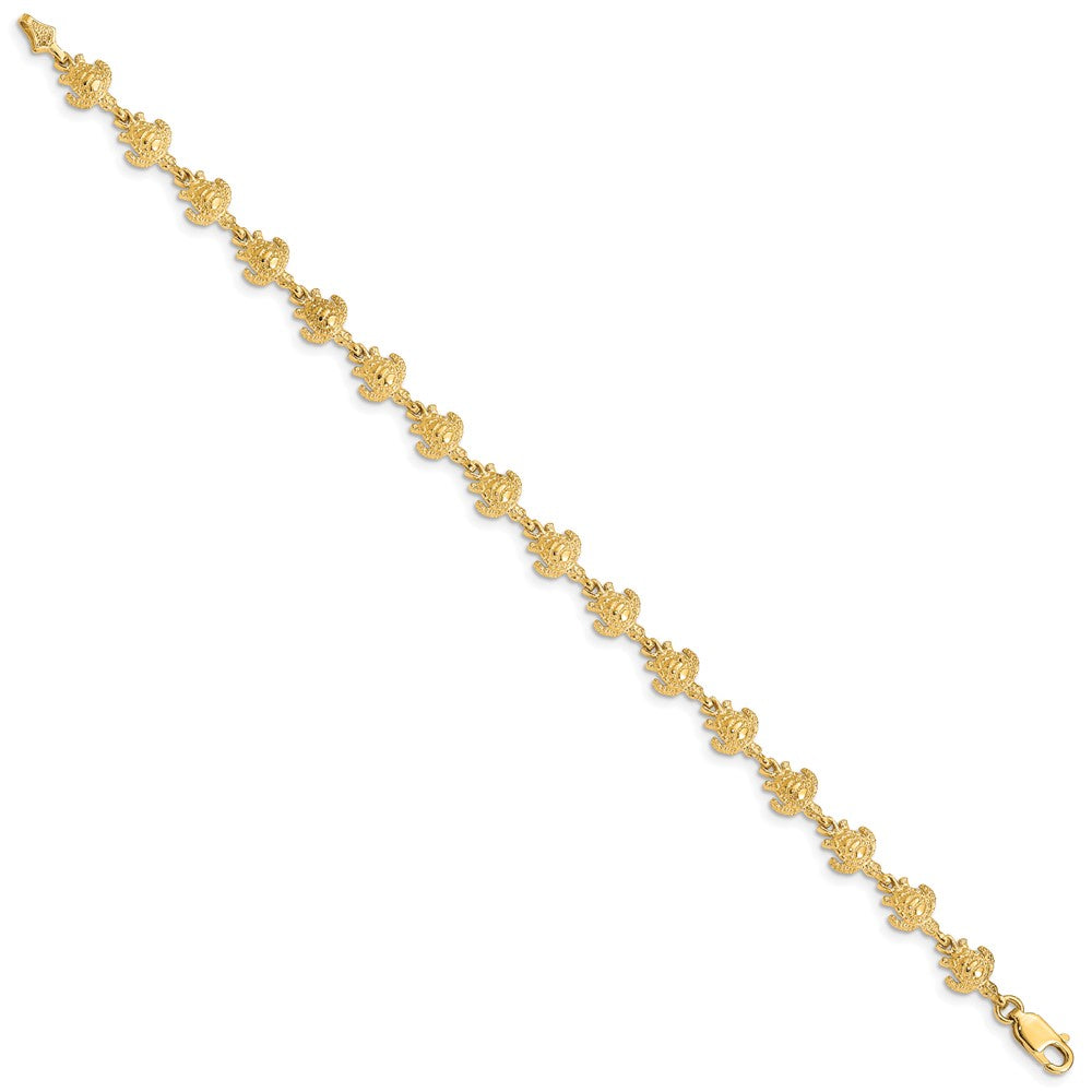 14K Polished and Textured Turtle 7 inch Bracelet