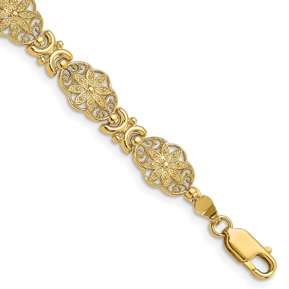 Polished;14k Yellow gold;Lobster;Filigree;Textured
