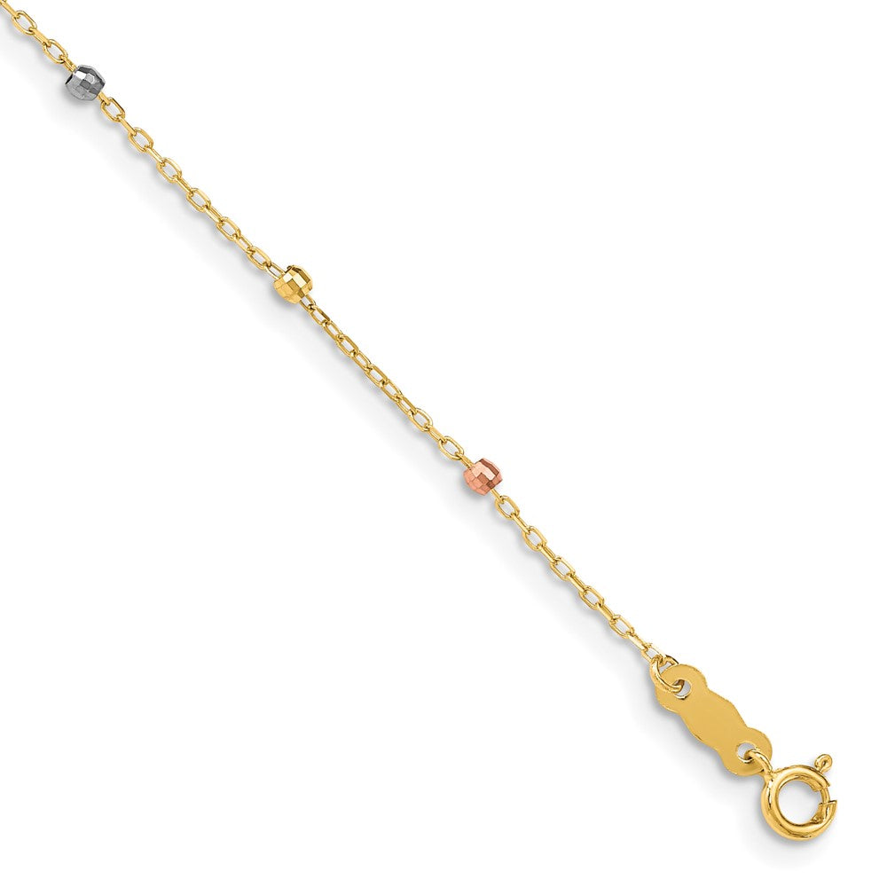 Diamond-cut;Polished;14K Tri-color;Spring Ring;1in extender;Cross;Beaded