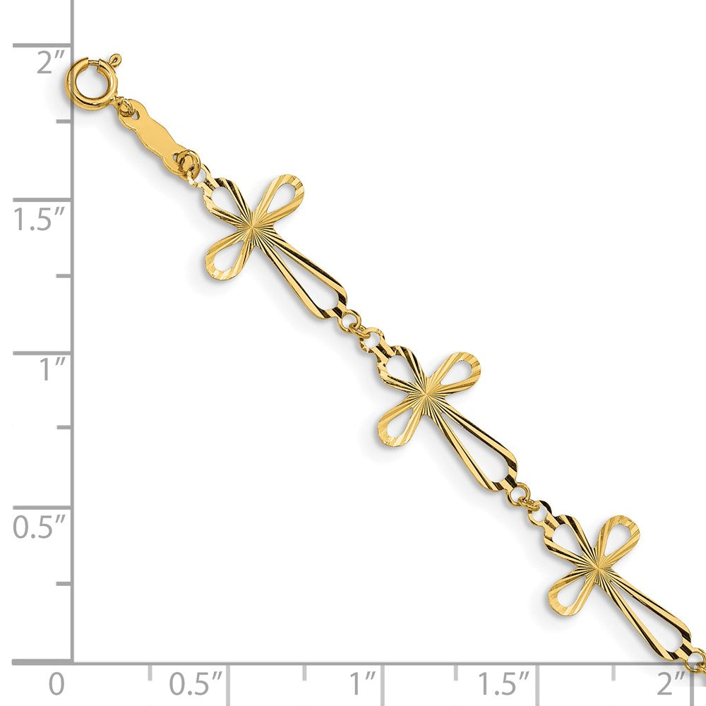 14K Diamond-cut Open Cross 7.5 inch Bracelet