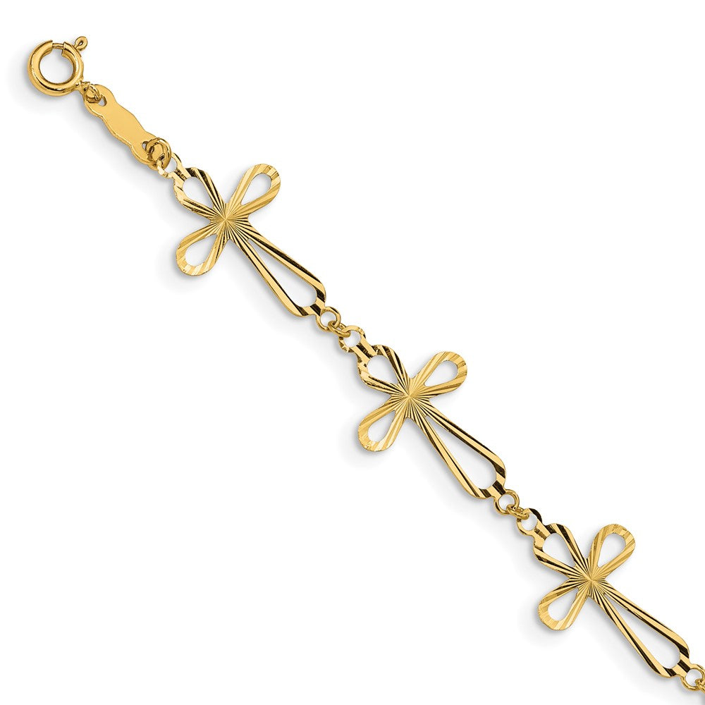 Diamond-cut;Polished;14k Yellow gold;Spring Ring;Open;Cross