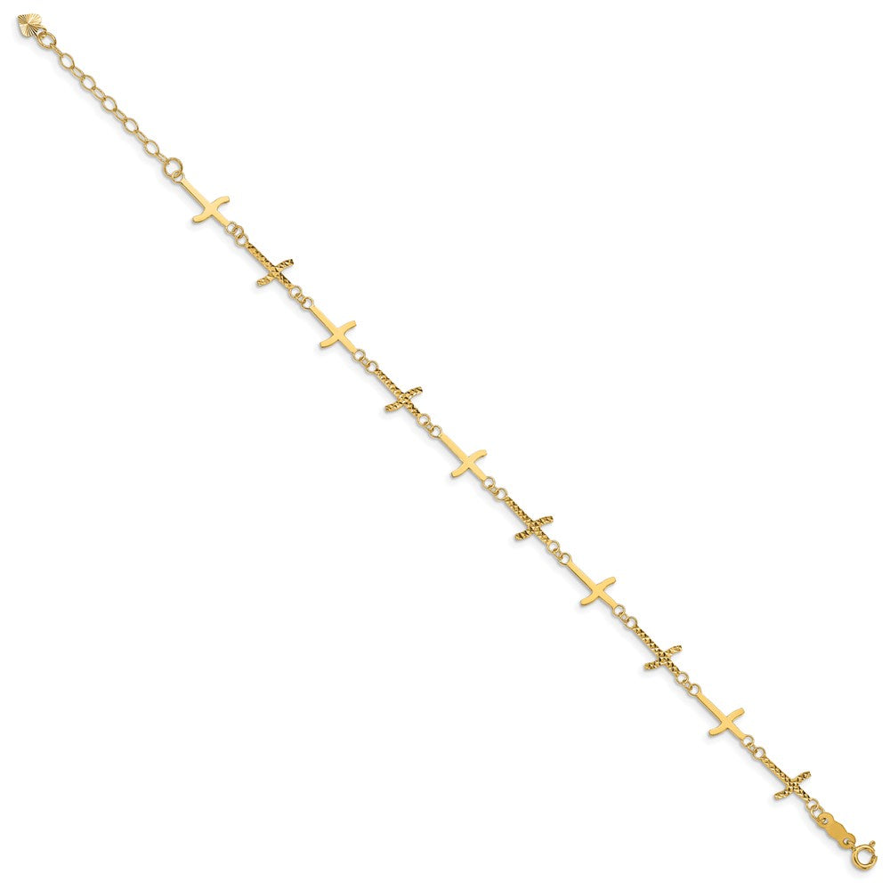 14k Polished and Diamond-cut Crosses 7 inch Bracelet Plus 1 inch Extender