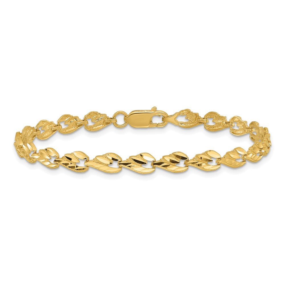 14k Polished 4.75mm Diamond-cut Leaf 7 inch Bracelet