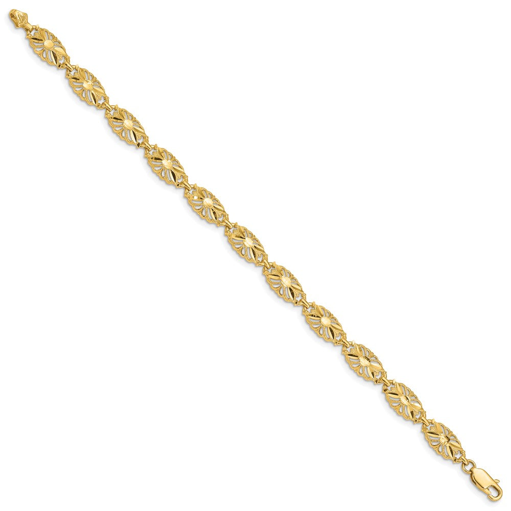 14K Polished 7mm Diamond-Cut Filigree Ovals 7 inch Bracelet