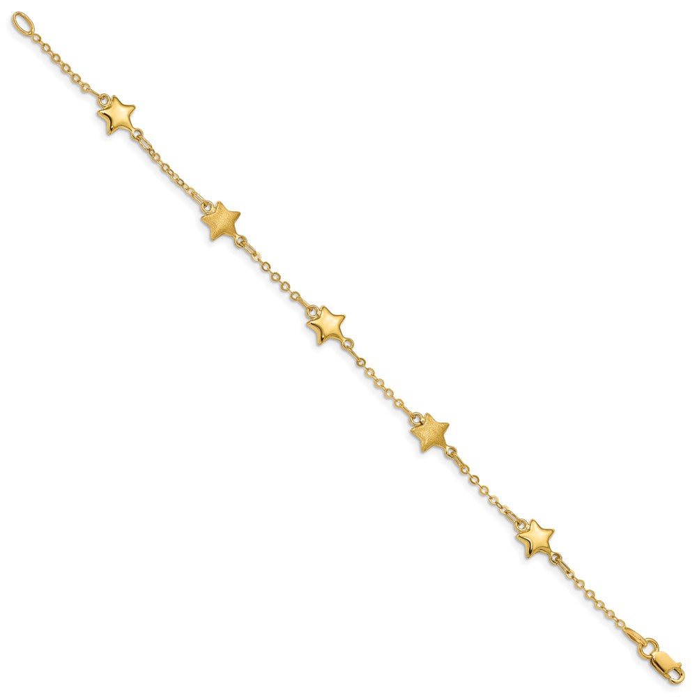 14K Brushed and Polished Puffed Stars 5-Station 7 inch Bracelet