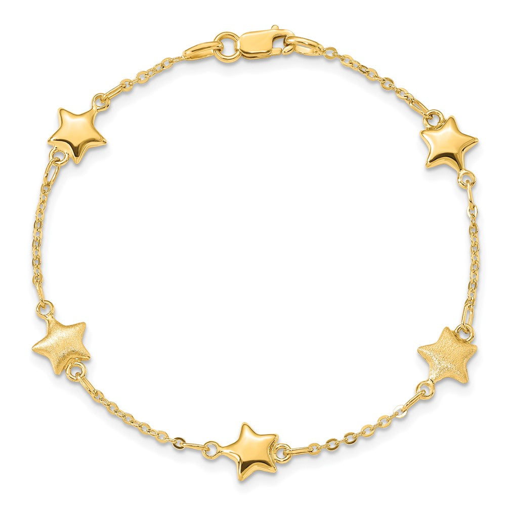 14K Brushed and Polished Puffed Stars 5-Station 7 inch Bracelet
